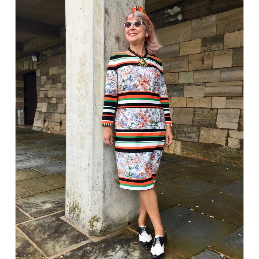 Beige by eci Striped Floral Midi Dress